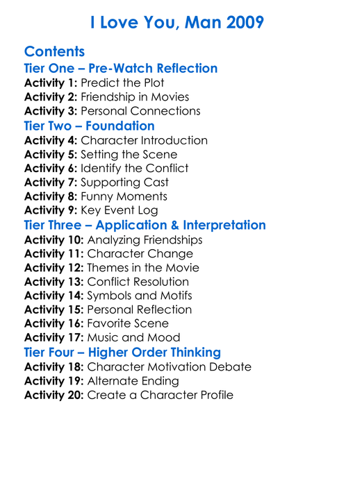 I Love You Man 2009 Worksheet Activity Booklet