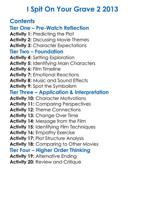 I Spit On Your Grave 2 2013 Worksheet Activity Booklet