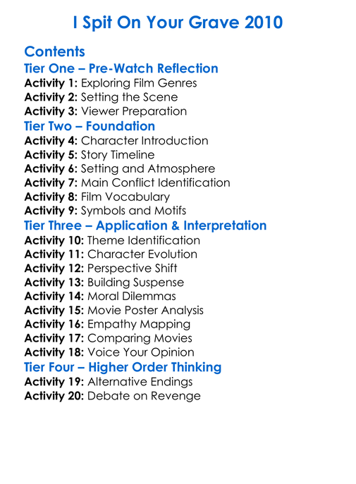 I Spit On Your Grave 2010 Worksheet Activity Booklet