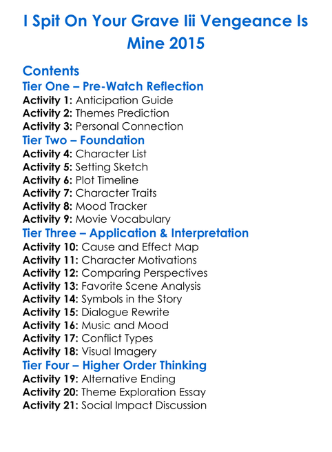 I Spit On Your Grave Iii Vengeance Is Mine 2015 Worksheet Activity Booklet