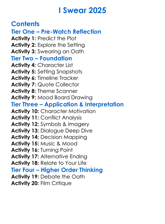 I Swear 2025 Worksheet Activity Booklet
