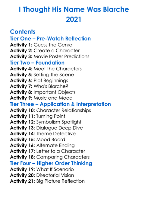 I Thought His Name Was Blarche 2021 Worksheet Activity Booklet