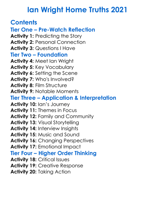 Ian Wright Home Truths 2021 Worksheet Activity Booklet