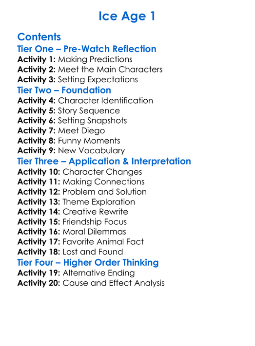 Ice Age 1 Worksheet Activity Booklet