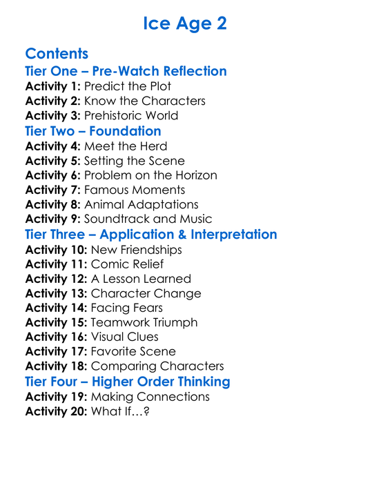 Ice Age 2 Worksheet Activity Booklet