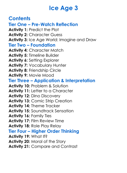 Ice Age 3 Worksheet Activity Booklet