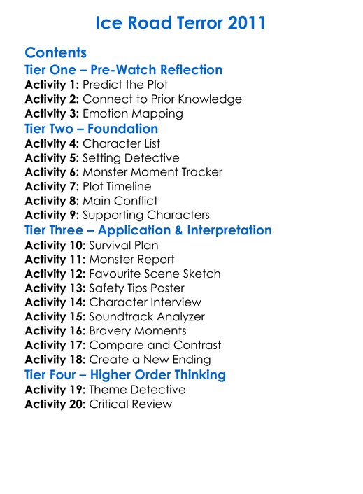 Ice Road Terror 2011 Worksheet Activity Booklet