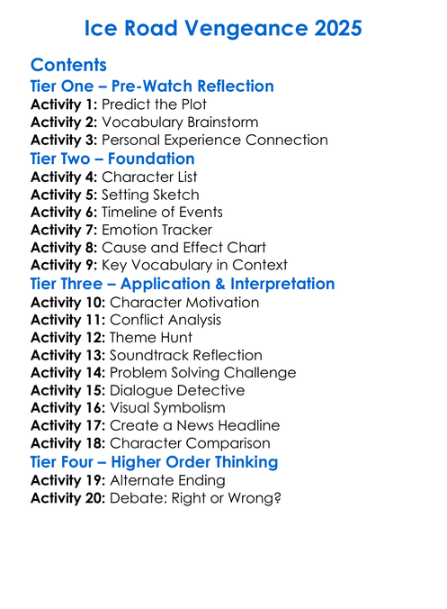 Ice Road Vengeance 2025 Worksheet Activity Booklet