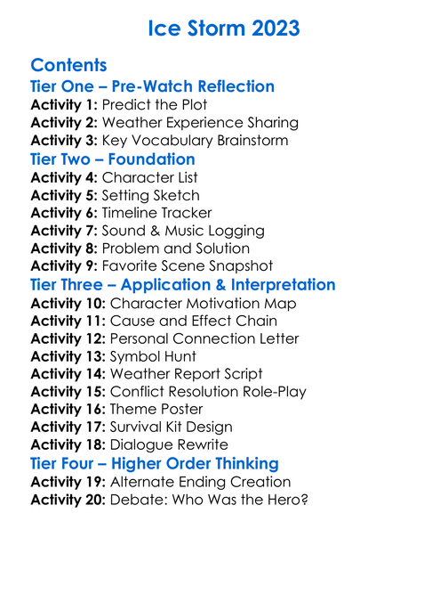 Ice Storm 2023 Worksheet Activity Booklet