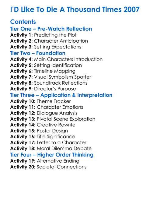 Id Like To Die A Thousand Times 2007 Worksheet Activity Booklet