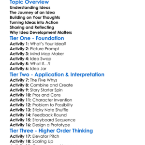 Idea Development Worksheet Activity Booklet