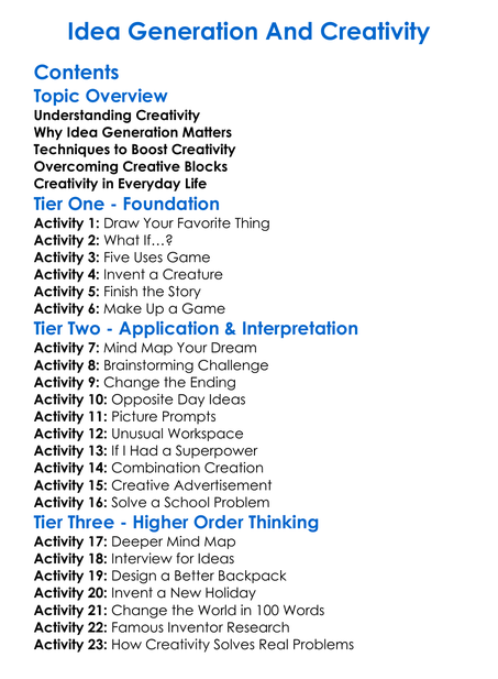 Idea Generation And Creativity Worksheet Activity Booklet