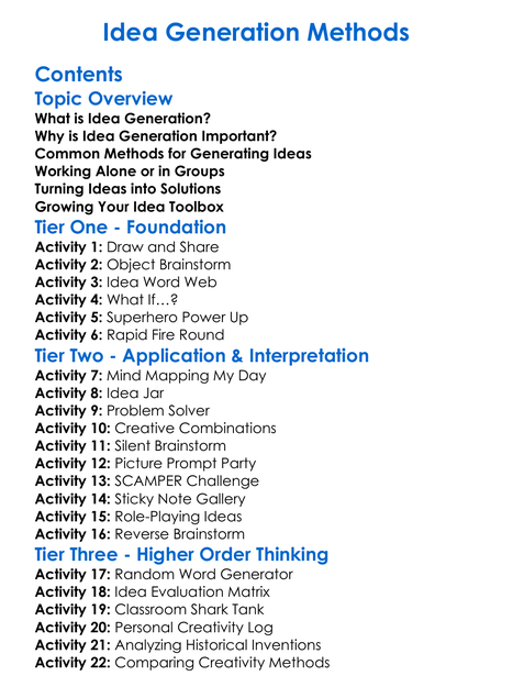 Idea Generation Methods Worksheet Activity Booklet