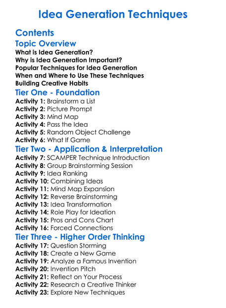 Idea Generation Techniques Worksheet Activity Booklet