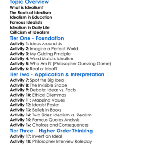 Idealism Worksheet Activity Booklet