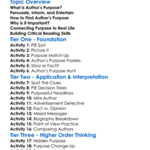 Identifying Authors Purpose Worksheet Activity Booklet