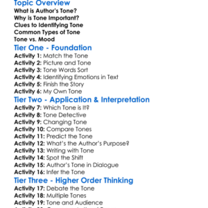 Identifying Authors Tone Worksheet Activity Booklet