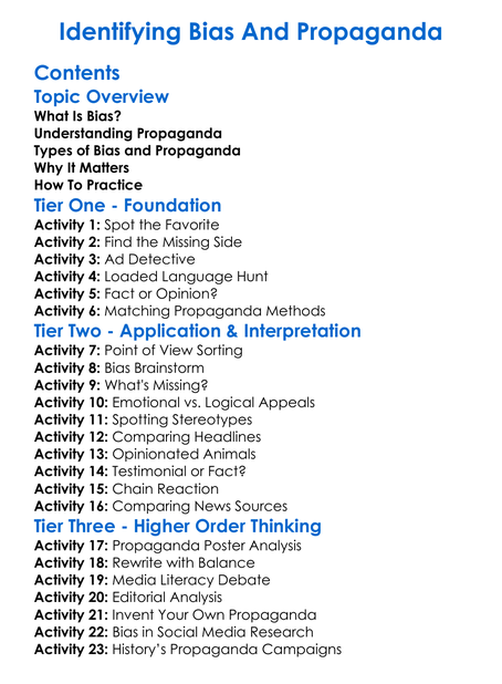 Identifying Bias And Propaganda Worksheet Activity Booklet
