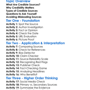 Identifying Credible Sources Worksheet Activity Booklet