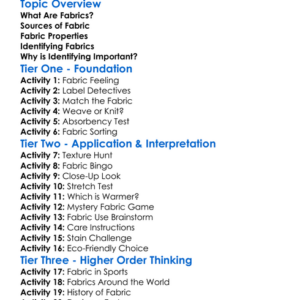 Identifying Fabric Types Worksheet Activity Booklet