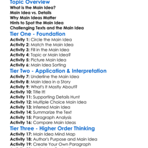 Identifying Main Idea Worksheet Activity Booklet