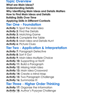 Identifying Main Ideas And Details Worksheet Activity Booklet