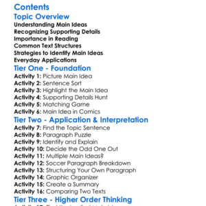Identifying Main Ideas And Supporting Details Worksheet Activity Booklet