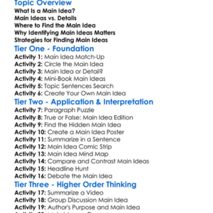 Identifying Main Ideas Worksheet Activity Booklet