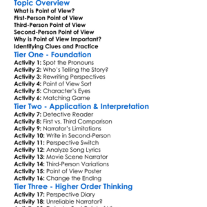 Identifying Point Of View Worksheet Activity Booklet