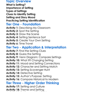 Identifying Setting In Literature Worksheet Activity Booklet