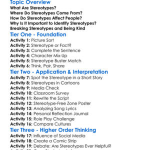 Identifying Stereotypes Worksheet Activity Booklet