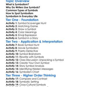 Identifying Symbolism Worksheet Activity Booklet