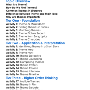 Identifying Themes In Literature Worksheet Activity Booklet