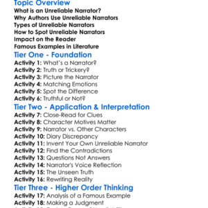 Identifying Unreliable Narrators Worksheet Activity Booklet