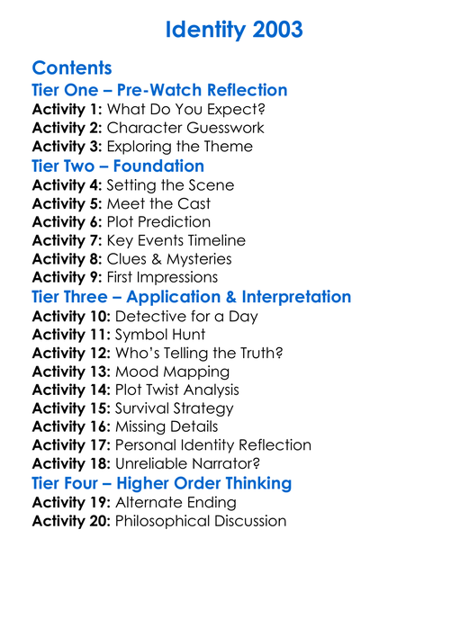 Identity 2003 Worksheet Activity Booklet