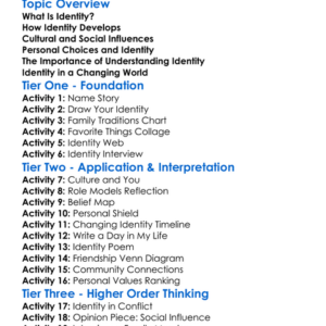 Identity Formation Worksheet Activity Booklet
