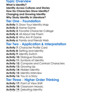 Identity In Literature Worksheet Activity Booklet