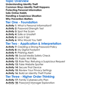 Identity Theft Prevention Worksheet Activity Booklet