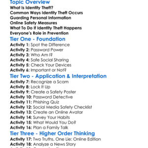 Identity Theft Protection Worksheet Activity Booklet