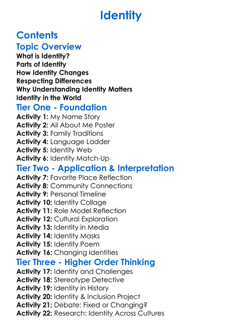 Identity Worksheet Activity Booklet