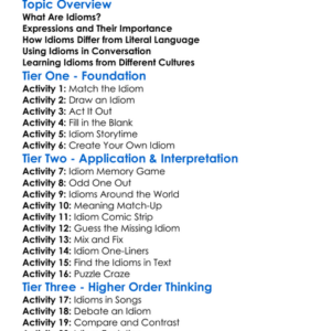 Idioms And Expressions Worksheet Activity Booklet