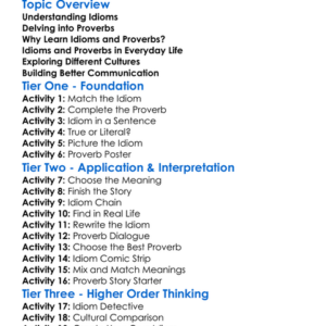 Idioms And Proverbs Worksheet Activity Booklet