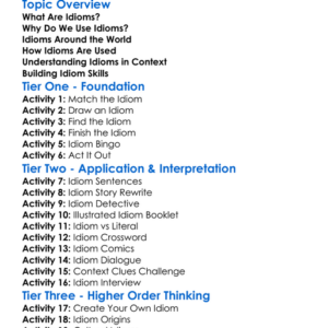 Idioms Worksheet Activity Booklet