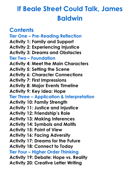 If Beale Street Could Talk James Baldwin Worksheet Activity Booklet