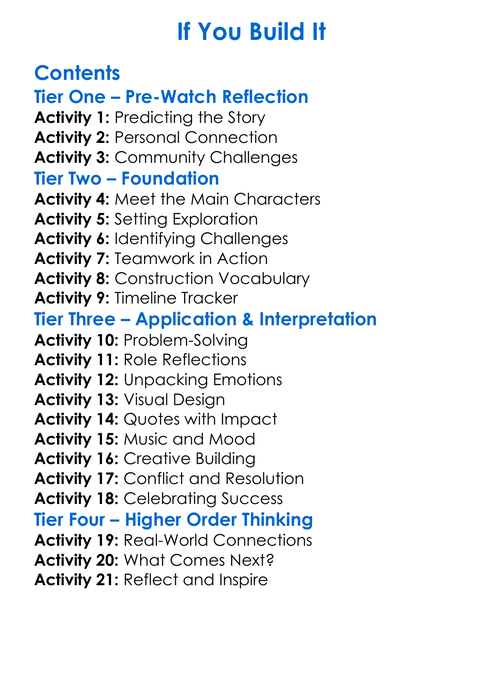 If You Build It Worksheet Activity Booklet