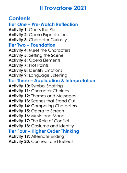 Il Trovatore 2021 Worksheet Activity Booklet
