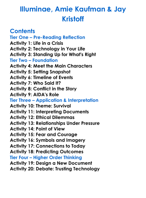Illuminae Amie Kaufman Jay Kristoff Worksheet Activity Booklet