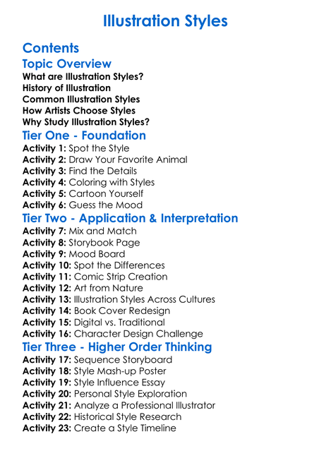 Illustration Styles Worksheet Activity Booklet