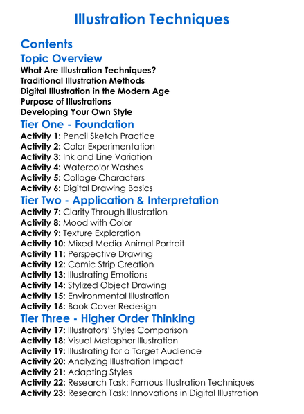 Illustration Techniques Worksheet Activity Booklet