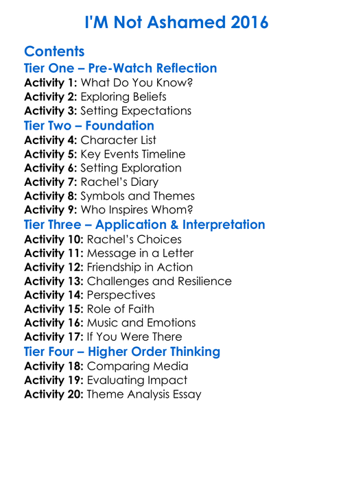 Im Not Ashamed 2016 Worksheet Activity Booklet